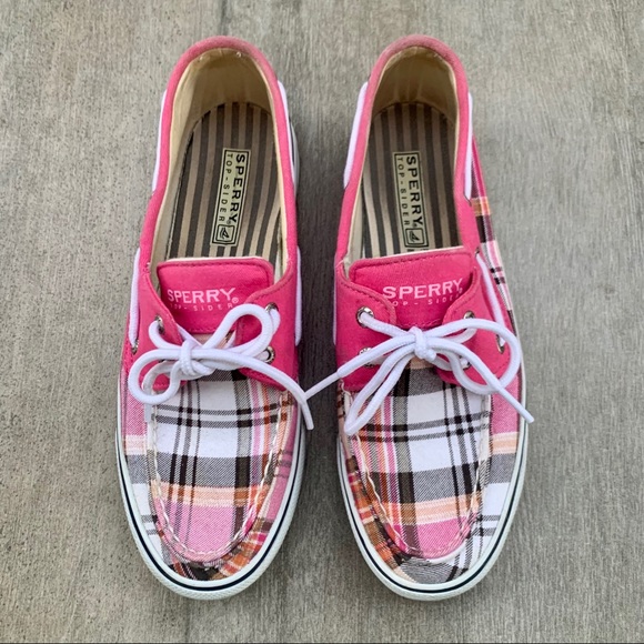 Sperry Shoes - SPERRY Top Sider Pink Plaid Slip On Boat Shoes